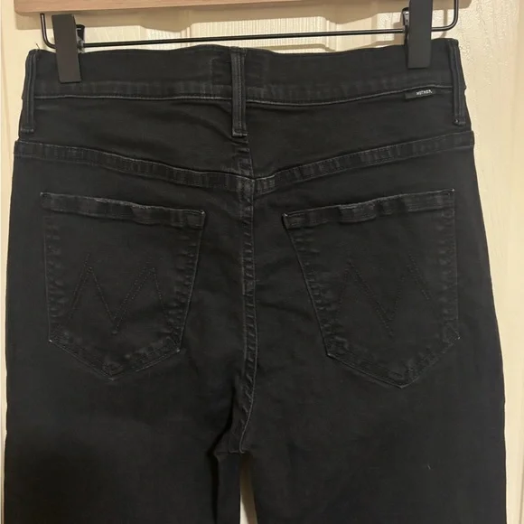 Mother The Insider Crop Step Fray Jeans Not Guilty Black Raw Hem - Picture 6 of 9